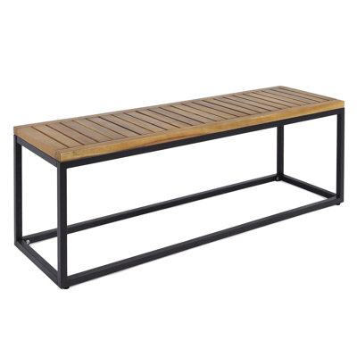 Modern Backyard Leisure Zone Bench - Wood With Iron Frame, And Black Finish Patio Relaxation Iron, Hand Crafted, by 17 Stories