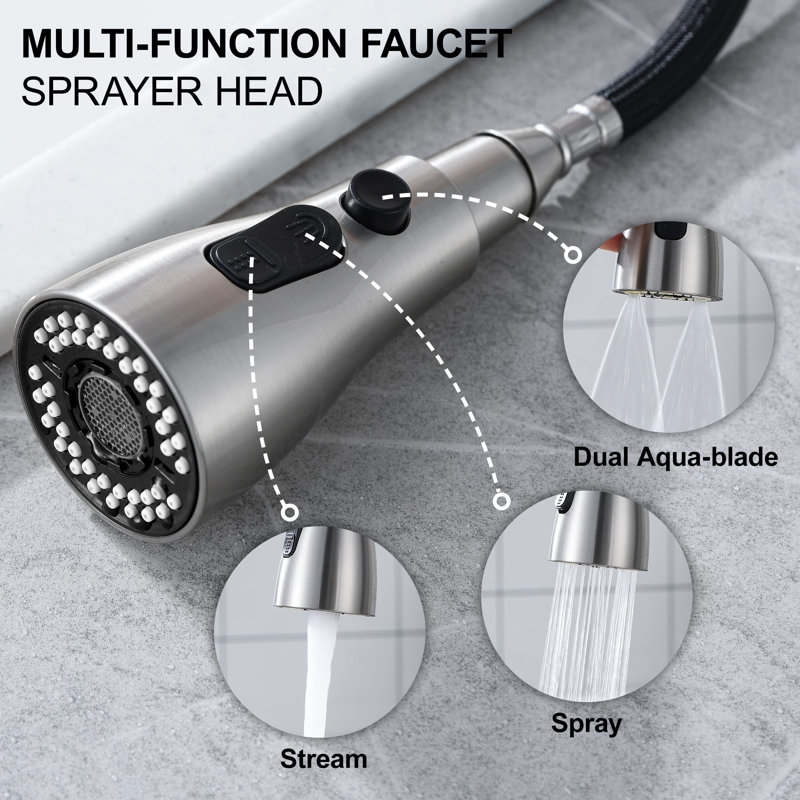 Single Handle Pull Down Sprayer Kitchen Faucet With Soap Dispenser Kitchen Sink Accessory Combo, Nickel