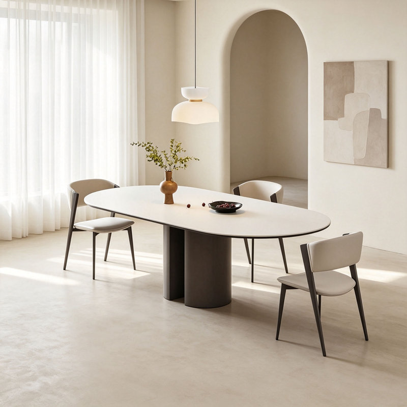 Table de salle à manger en pierre frittée blanche, 29.5" H x 70.9" W x 31.5" D