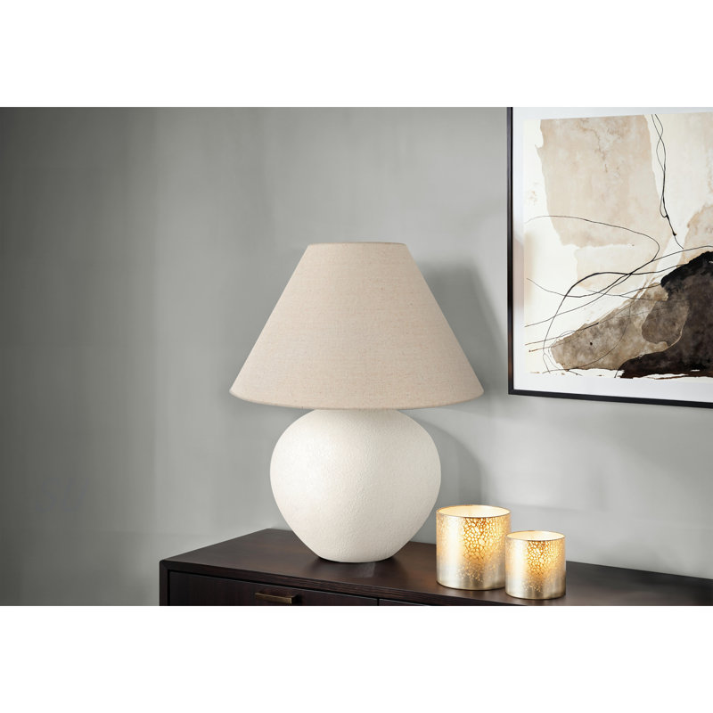 Lighting, H 16 po, lampe de table, abat-jour crème, céramique crème, contemporain