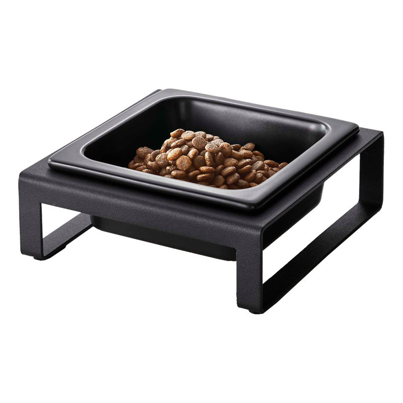 Black Ceramic Elevated Pet Bowl with Steel Stand