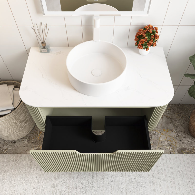 Meuble-lavabo flottant mural 36 po avec lavabo, Vert clair
