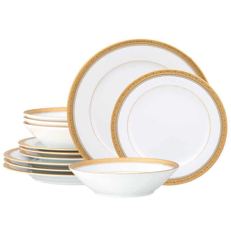 Crestwood Gold 12-Piece Porcelain Dinnerware Set with Gold Trim