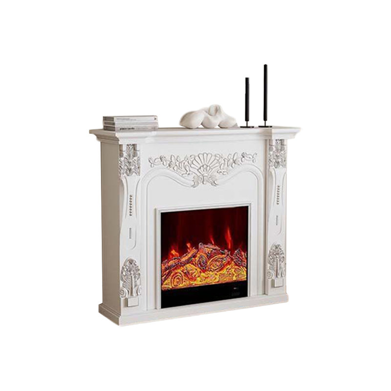 White Solid Wood Electric Fireplace