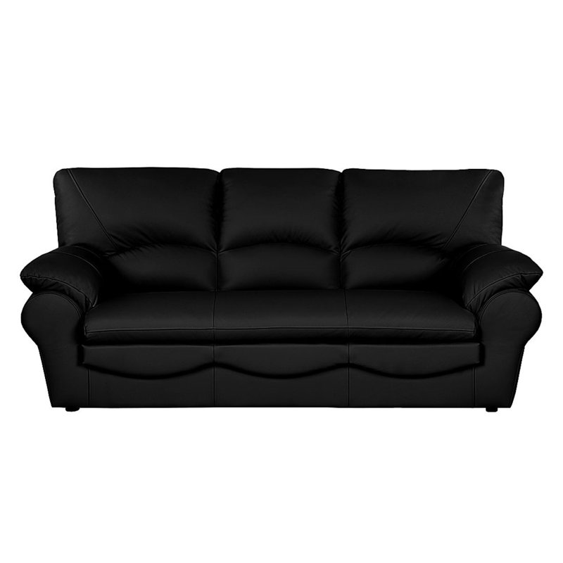 Heppman Genuine Leather 3-Seat Fold-out Sleeper Sofa, Black