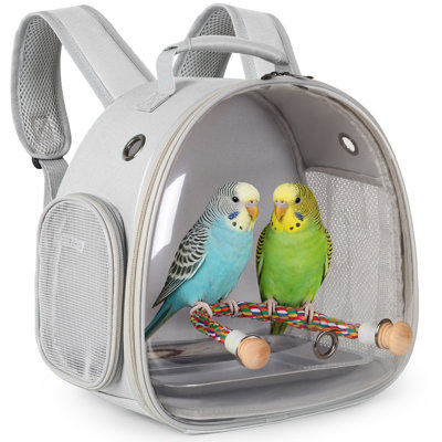 Clear Space Capsule Bubble Window Cockatiel Backpack Carrier with Standing Perch & Metal Tray, 2-lb bag, Grey