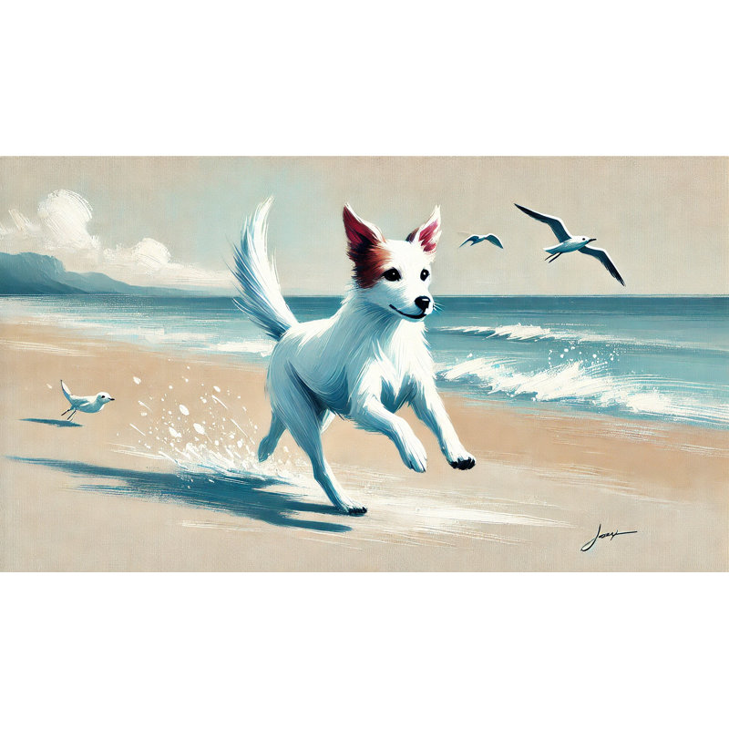 «Beach Bliss Dog», art mural sur toile tendue, H 24 po x l 48 po