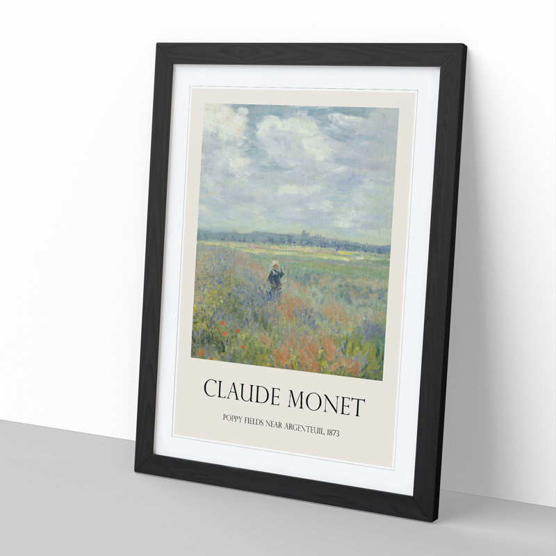 Poppy Fields Near Argenteuil Print by Claude Monet - Picture Frame Painting, Black Framed, 36cm H x 27cm W x 2cm D