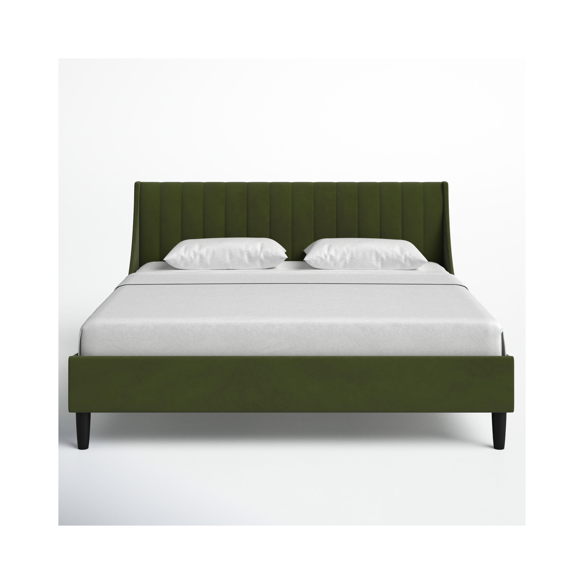 Helaina Upholstered Wingback Bed, Olive Green Velvet, Queen