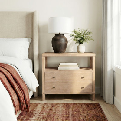 2-Drawer Wood Nightstand, Natural