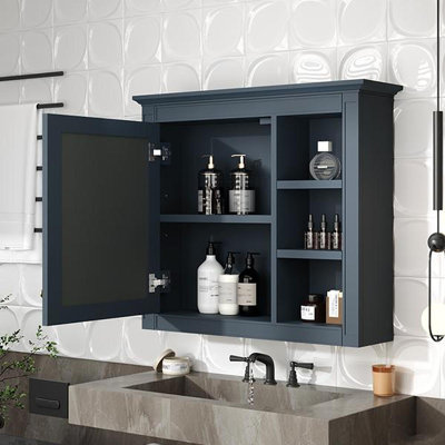 Armoire à pharmacie 30 po x 28 po, armoire de rangement murale pour salle de bain, armoire murale moderne avec miroir, armoire à pharmacie, armoire à miroir avec 3 tablettes ouvertes (meuble-lavabo non inclus)