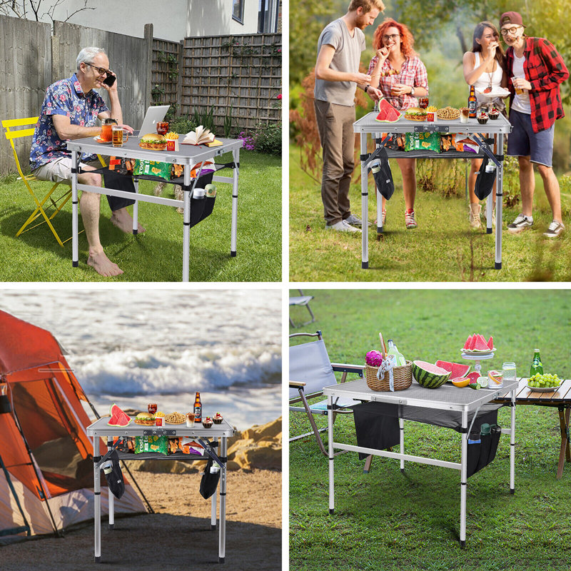 Table de camping pliante en aluminium thermolaqué Pujol, L 31,5 po x L 31,5 po x H 26,1 po
