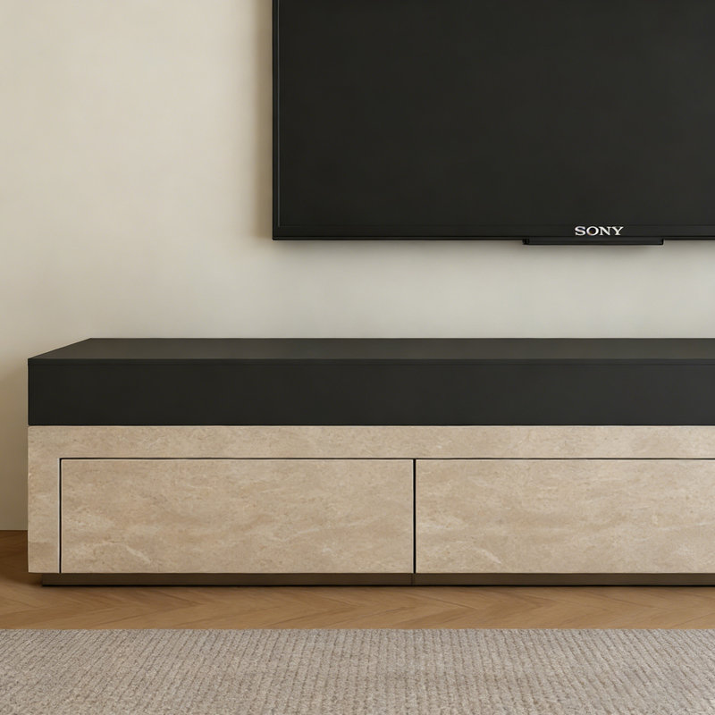 Meuble télé 3 tiroirs Simplicity, H 15,74 po x L 86,61 po x l 15,74 po, Brun / Noir