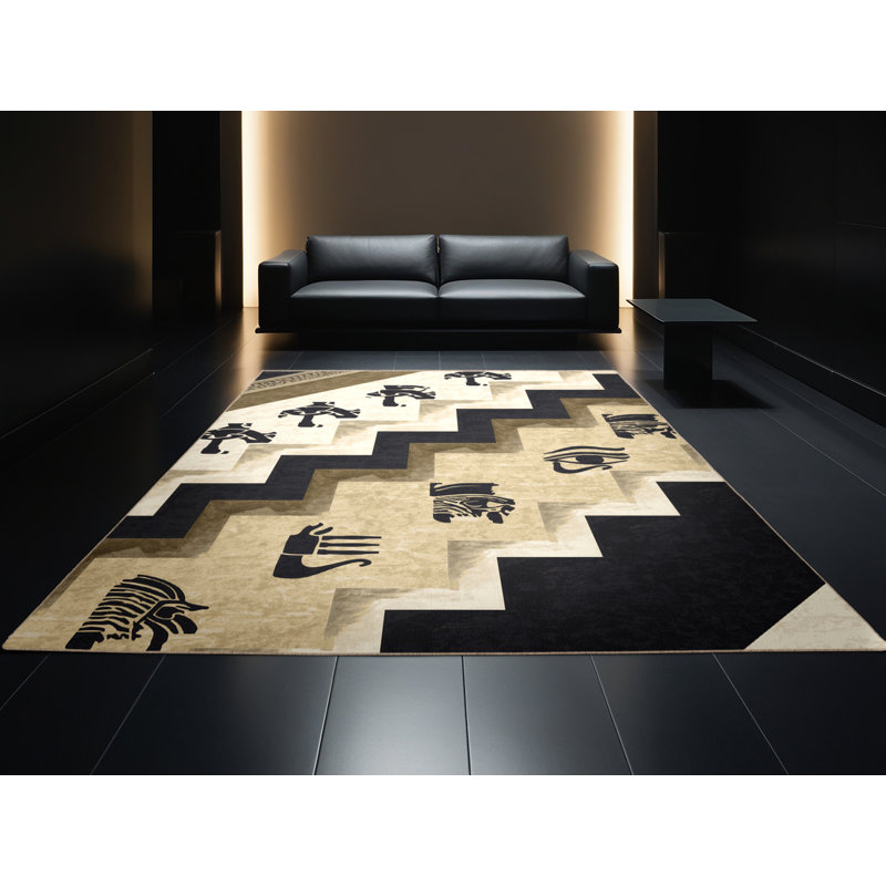 Machine Washable Newberry Set Bold & Eclectic Modern Chevron Rug in Beige – Beige Binding, 7x9