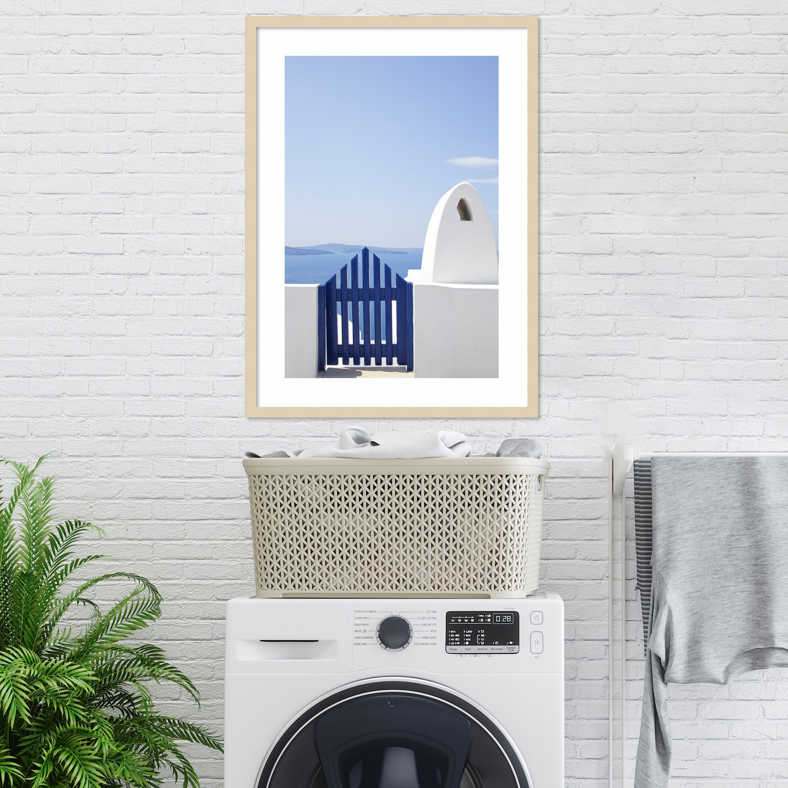 Oia Blue Fence by Golie, Brown, 33" H x 24" W