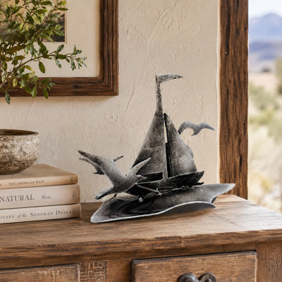 STEEL SAIL BOAT AND GULL TABLE SCULPTURE- LARGE SIZE