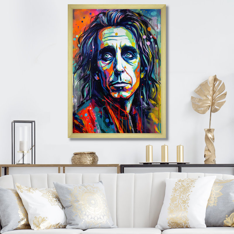 Popart Alice Rockstar Portrait II, Encadrement doré, H 32 po x l 24 po x P 1 po