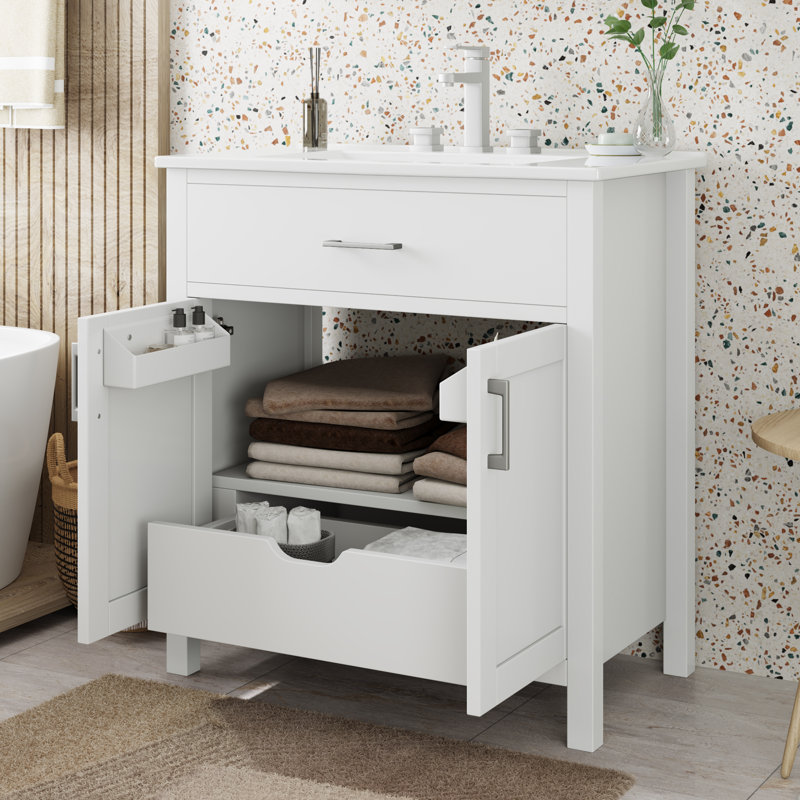 Meuble-lavabo simple 30 po avec comptoir en céramique, Blanc