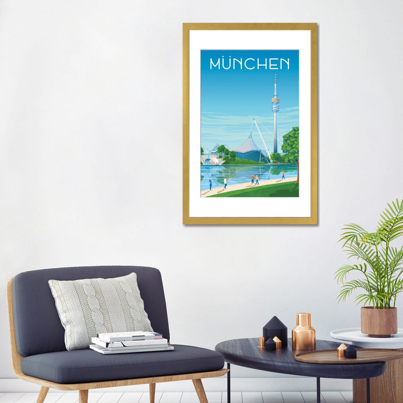 Munchen, Allemagne, reproduction de voyage, reproduction d'art murale, papier d'art encadré, 32 po x 24 po, Papier encadré