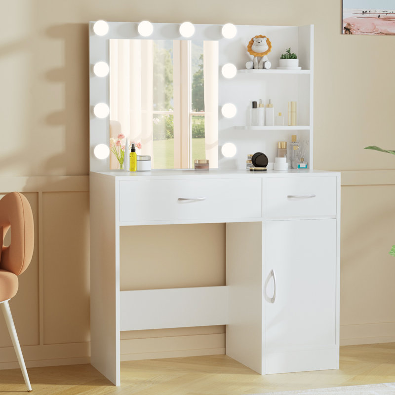 Coiffeuse avec ampoules, white