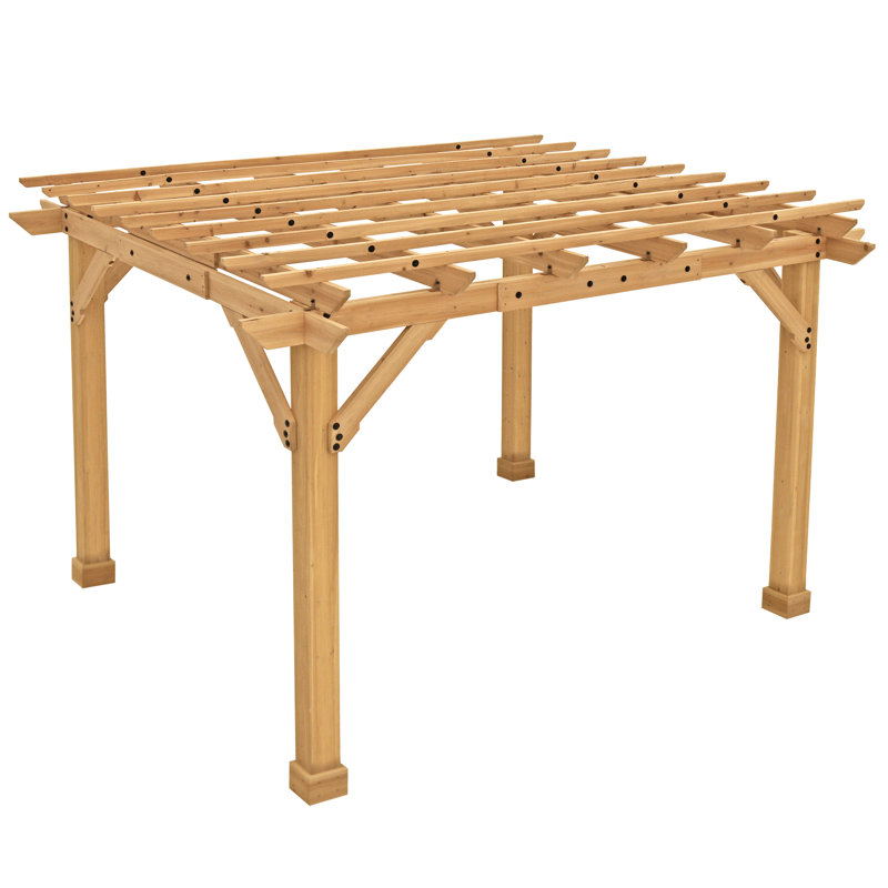10' x 12' Pergola  Premium Cedar Wood Structure with Multilevel Roof Design and Natural Brown Stain Finish