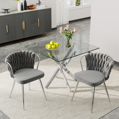 36" Square Glass Top Dining Table Set For 2-4