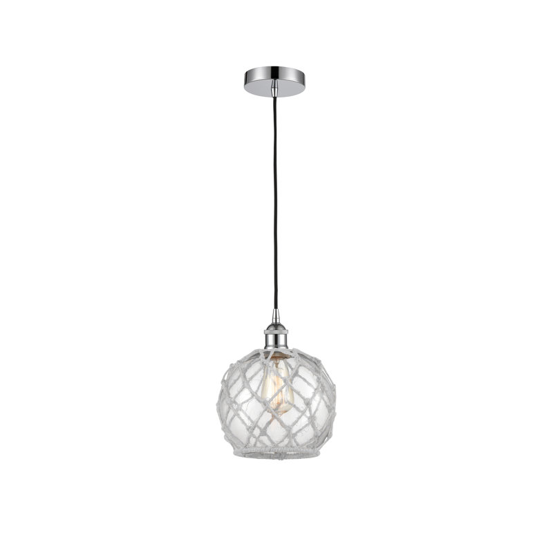 Luminaire suspendu simple à 1 lumière Haytham, Transparent/blanc, Chrome poli