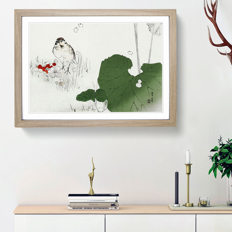 Eurasian Tree Sparrow by Watanabe Seitei - Picture Frame Painting Print, 27cm H x 36cm W x 2cm D, Oak Framed
