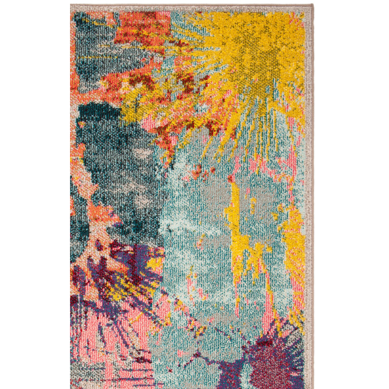 Felty Abstract Blue/Orange/Yellow Area Rug, Runner 2'3" x 8'