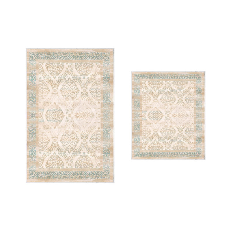 Ensemble de tapis de bain 2 pièces Riga, Crème / vert