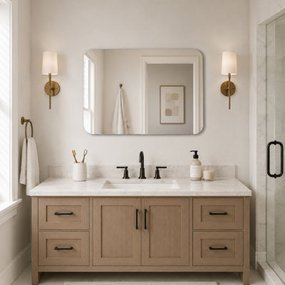 Frameless Bathroom Mirror Rounded Corner HD Explosion Proof Wall Mirror for Vanity Horizontal or Vertical Mount