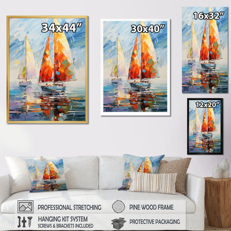 Achna voilier abstrait vents II, H 32 po x l 16 po x P 1 po, Toile tendue