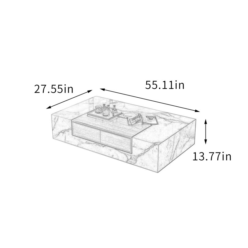 Table basse au style Ã©purÃ© et moderne avec 2 tiroirs, White/Light Gray, 13.77" H x 55.11" L x 27.55" W