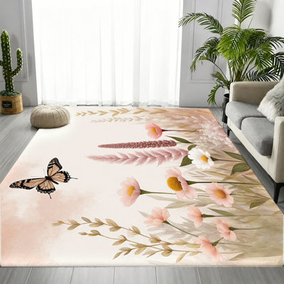Tapis aquarelle à motif floral et à motif de papillons, impression artistique, tapis antidérapant lavable à la machine, décoration intérieure confortable pour le salon, la chambre à coucher, le vestibule, la cuisine, l’appartement