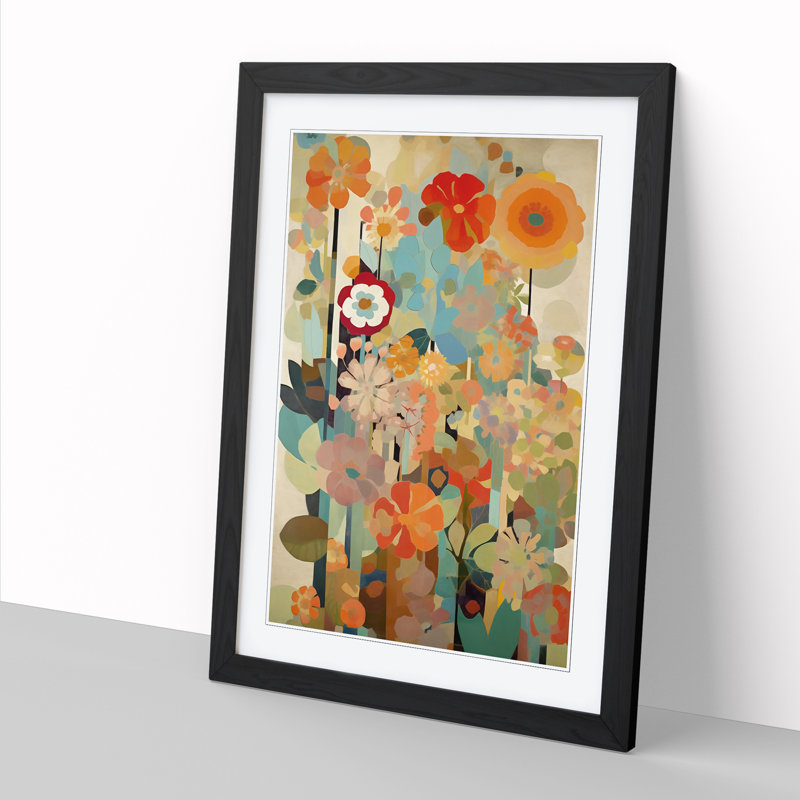 Retro Flowers Vol.3 - Single Picture Frame Print, Black, 64cm H x 46cm W x 2cm D