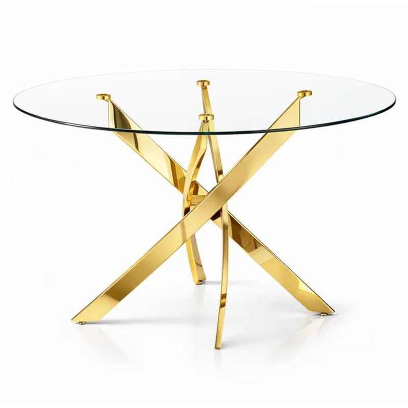  Table de salle à manger moderne moderne 47 po avec base sculpturale en métal - sièges 4, Doré, L 47 po x l 47 po