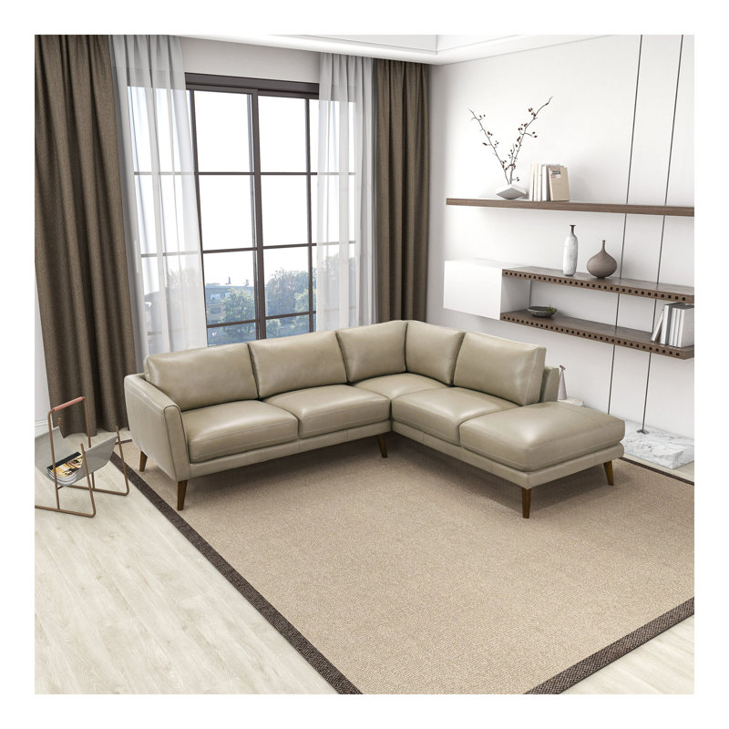 Canapé modulaire en cuir Benson, Cuir beige, Orienté à droite