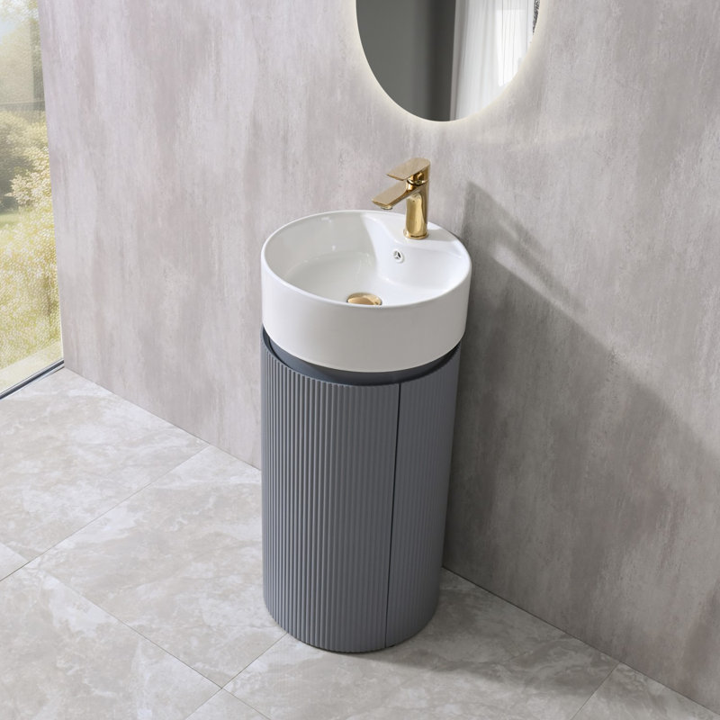 Ensemble de meuble-lavabo simple 16 po avec surface solide 16 po, Gris
