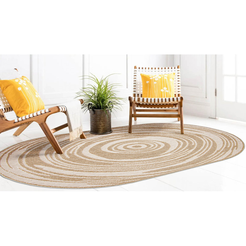 Tapis beige Demaio, Ovale 5 pi x 8 pi
