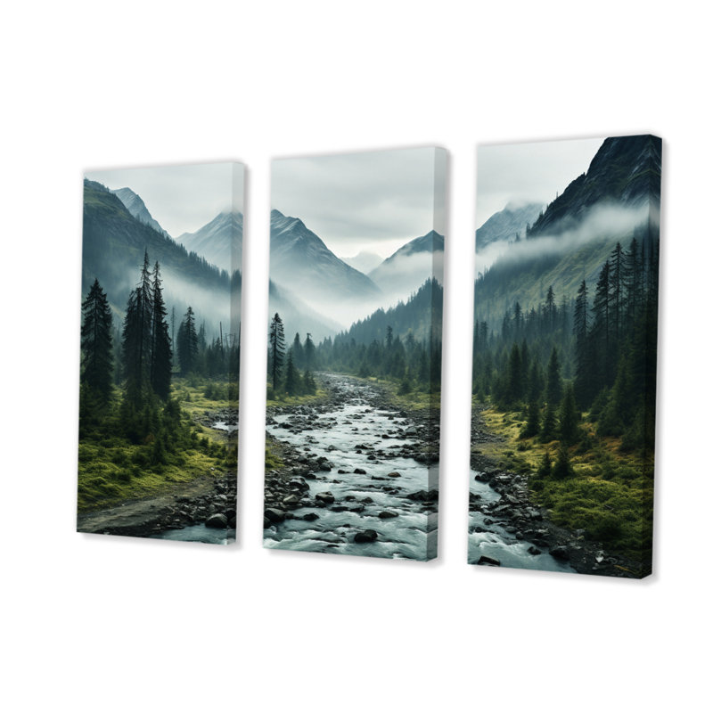 Canada Misty Mountains sur toile, reproduction de 3 pièces, H 32 po x l 48 po x P 1 po