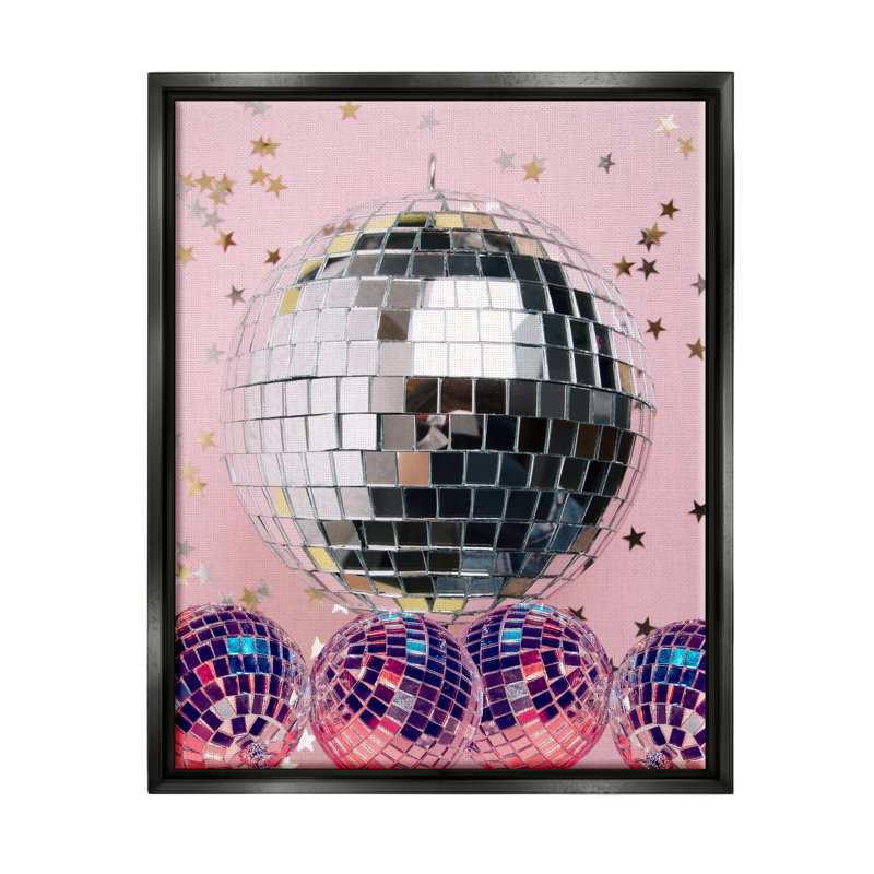 Boules disco brillantes encadrées sur toile par Jesse Keith, Cadre flottant noir de jais, H 31 po x l 25 po x P 1,7 po