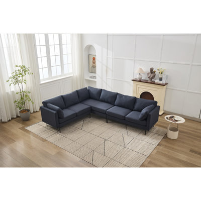 106" W Sectional L Shaped Sofa Couch Set For Living Room, Convertible Oversized 6-Seat Corner Sofa Sets With 2 Pillows, Modern Linen Sofas With Metal Legs For Living Room Apartment
