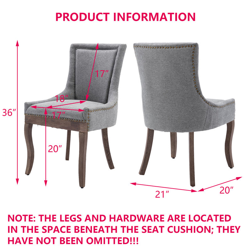 Chaise d'appoint latérale chairs Chaises en tissu épaissi avec pieds en bois massif aux tons neutres ， Ensemble de 2, Grey
