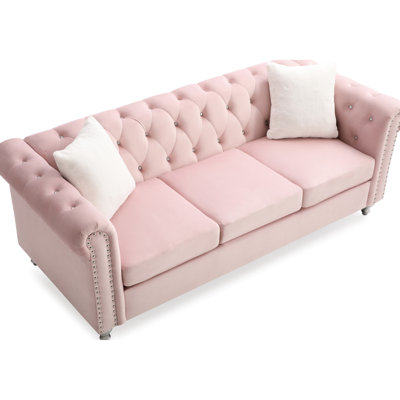 Rose G864a-s For Home - Velours en suède avec faux capitonnage, têtes de clou appliquées à la main, durabilité des pieds en bois peint, coussins à ressorts ensachés confortables, coussins contrastants, 3 housses de canapé, Allure,