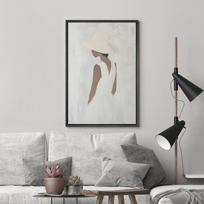 Reproduction d'art sur toile encadrée - Portrait de femme pour décoration de salon, H 24 po x l 16 po, Noir