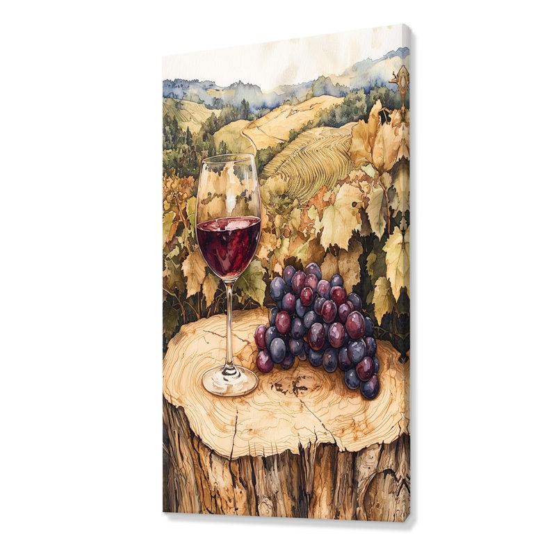 Naccarato, vignoble avec verre de vin et raisin en Provence I - art sur toile, H 60 po x l 28 po, Toile tendue