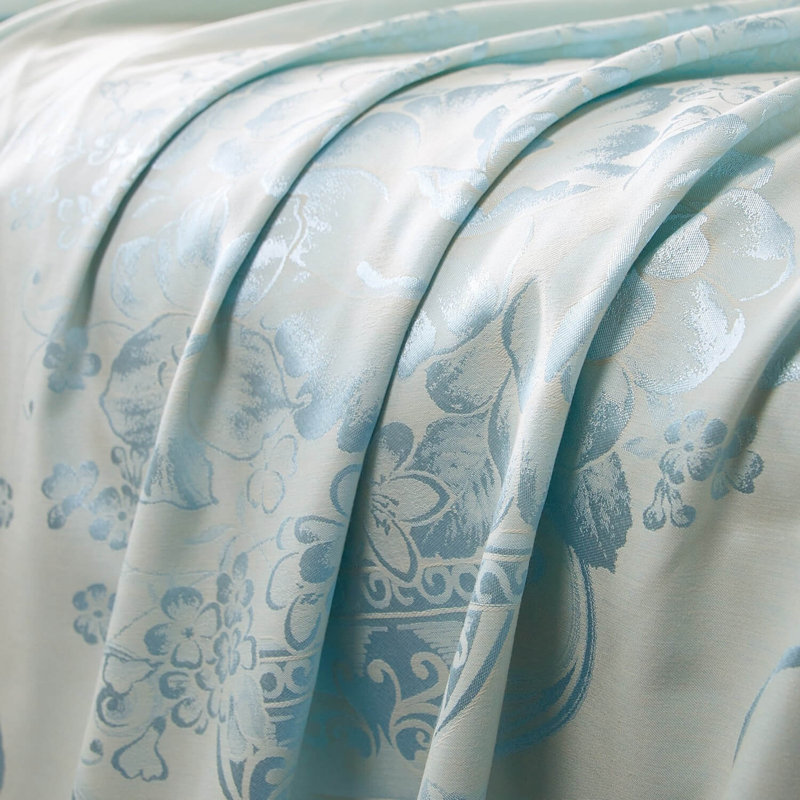 Dolce-Mela Cotton Blend Blackout Curtain, Light Gray/Light Sky Blue