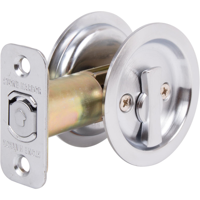 Serrure ronde pour porte escamotable, Chrome satiné