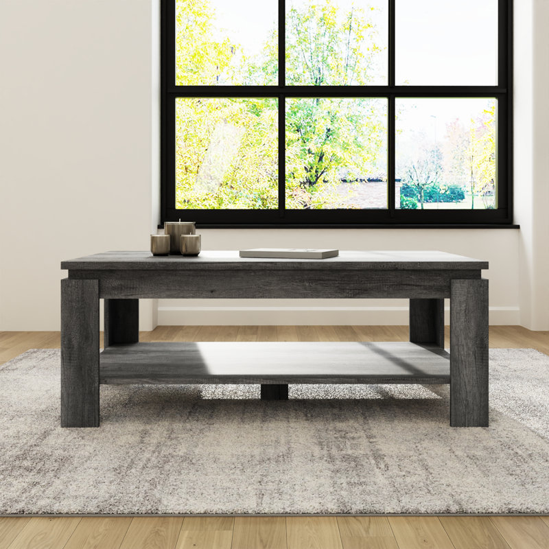 Allred Four Leg Coffee Table with Storage, Charcoal Grey