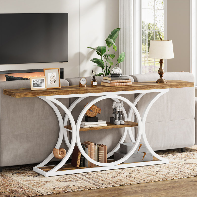 Juaria 62.99'' Rustic Industrial Sofa Console Table, White